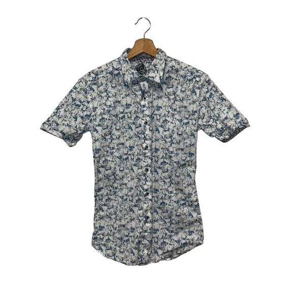 Robert Graham Blue Hagerman Classic Short Sleeve Button-Up Shirt Men's Size M - Picture 1 of 9